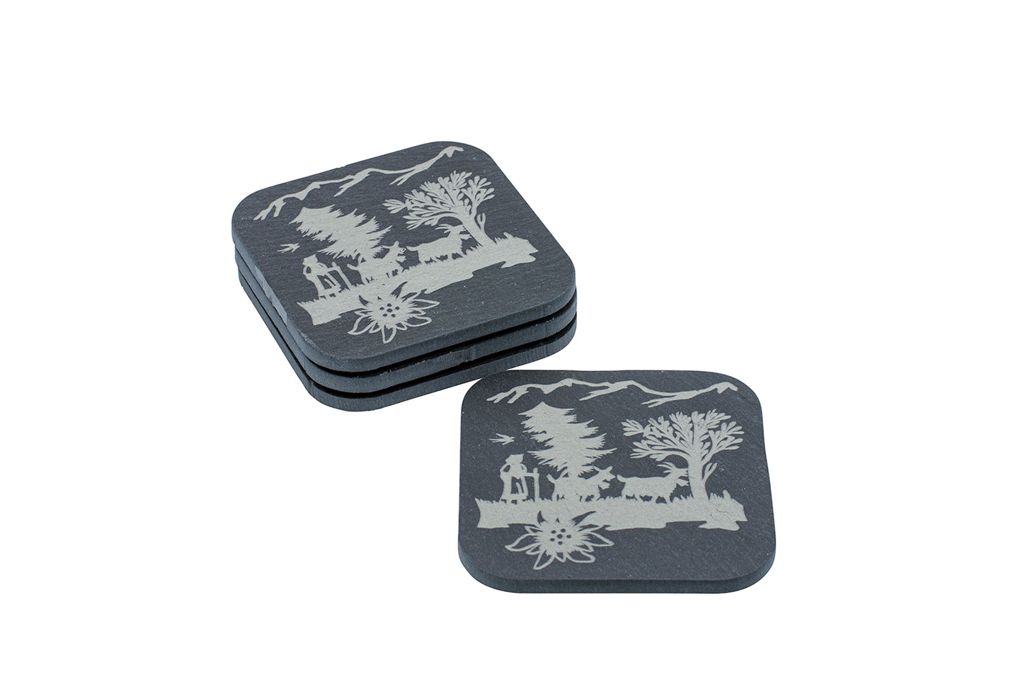 Schiefer-Untersetzer div. Motive, 4er-Set, 10 x 10 cm
