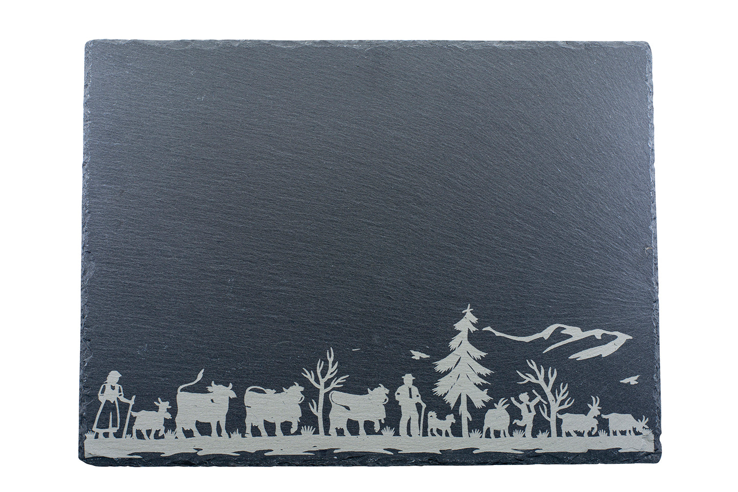 Schieferplatte A40 "Alpaufzug Familie", 40 x 30 cm