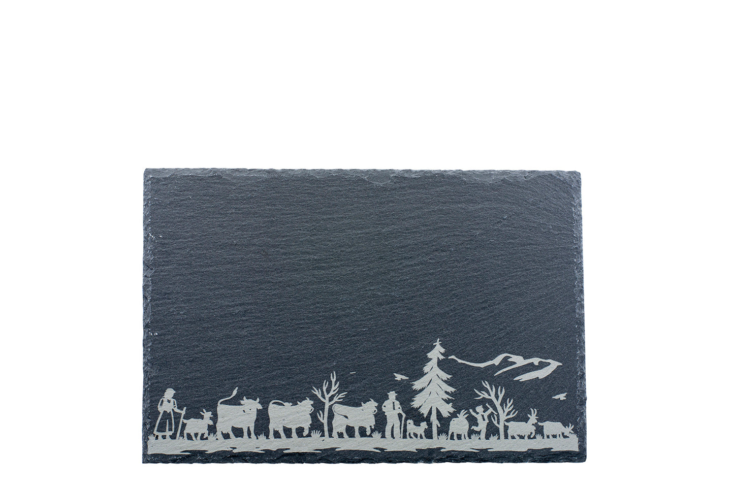 Schieferplatte A30 "Alpaufzug Familie", 30 x 20 cm