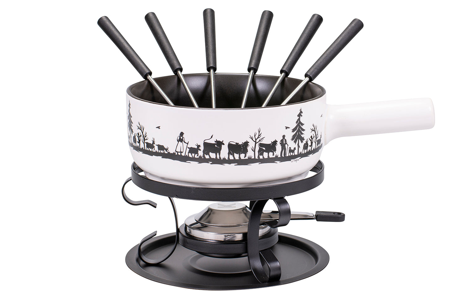 Käsefondue-Set E22 "Alpaufzug Familie", Ø 22 cm, 9-teilig