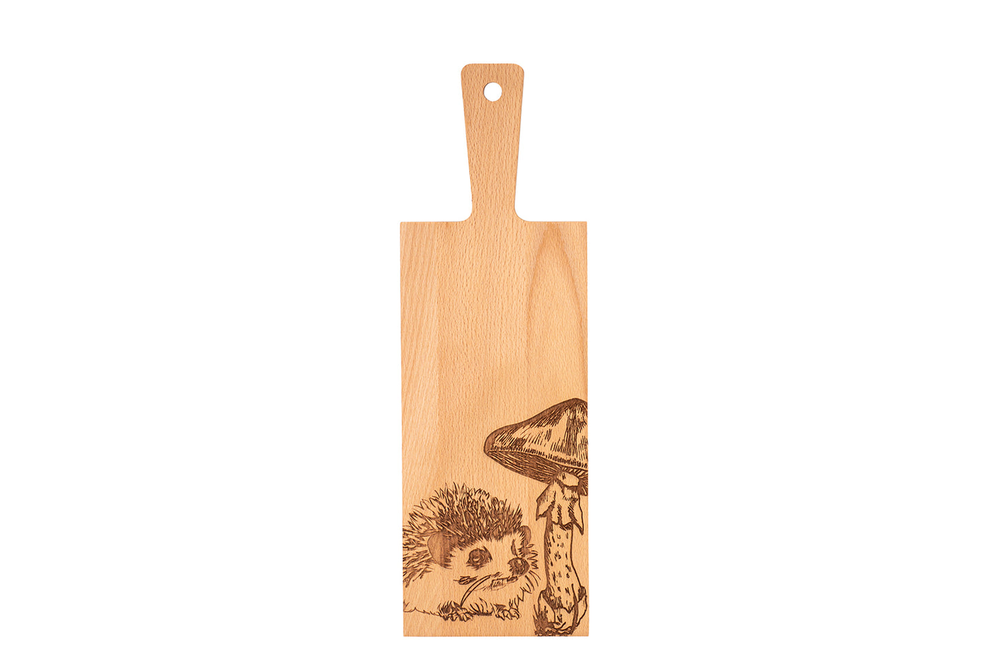 Holzbrett E40 "Pilz & Igel", Buche, 40 x 13 x 2 cm