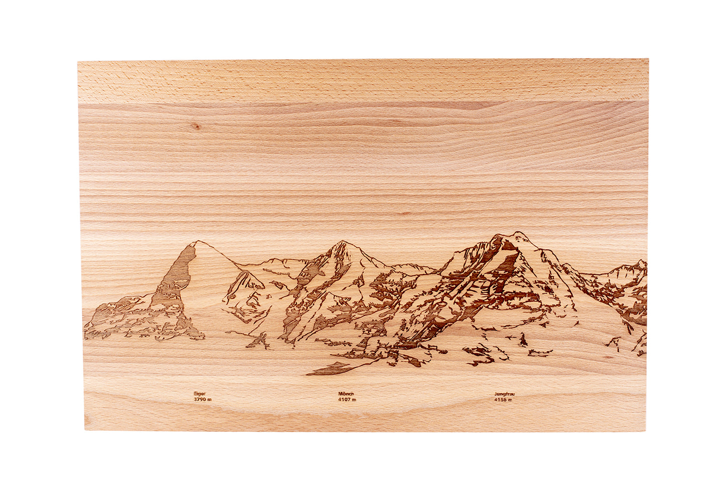Holzbrett P50 "Eiger, Mönch und Jungfrau", Buche, 50 x 33 x 1.5 cm