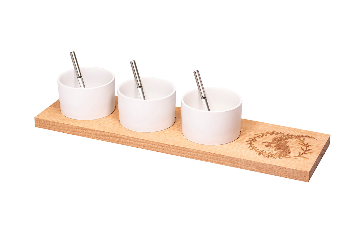 Apéro-Set "Steinbock Kranz", gross, Buche, 50 x 14 x 2 cm
