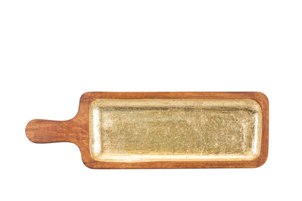 Servierschale “Shine”, 40 x 12 cm, Mangoholz, gold
