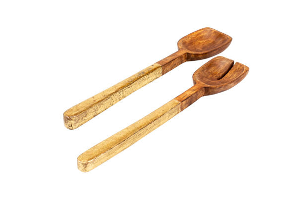 Salatbesteck “Shine”, 30 cm, Mangoholz, gold
