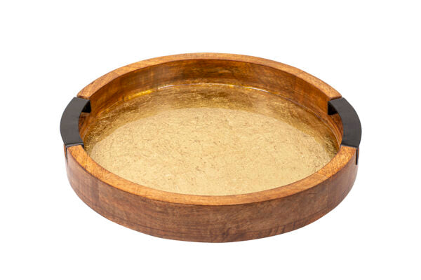 Drehteller “Shine”, Ø 32.5 cm, Mangoholz, gold