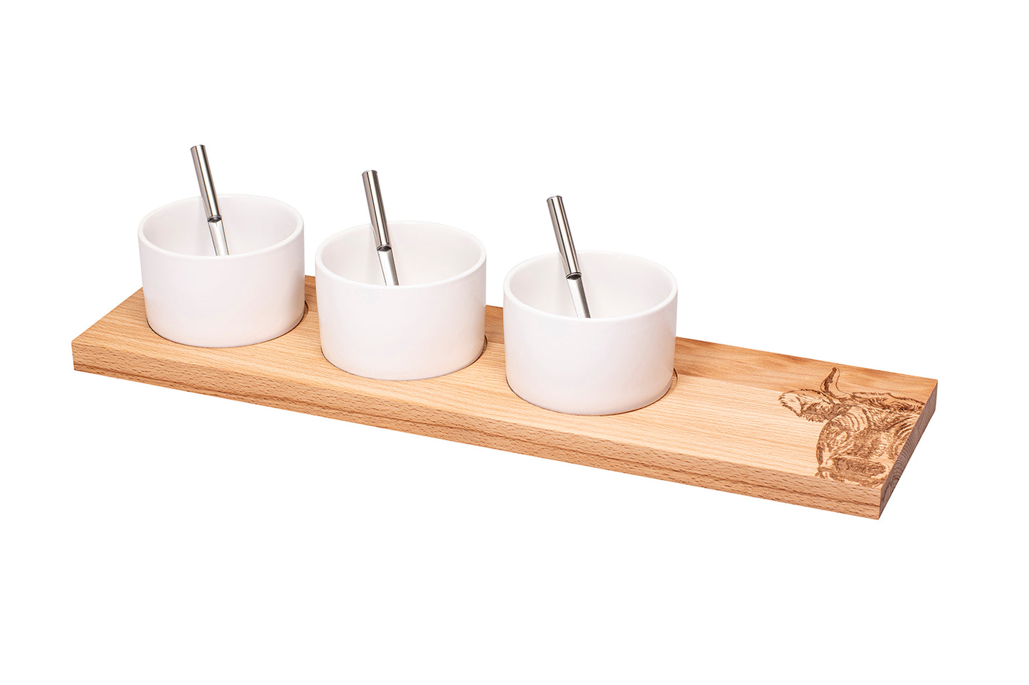 Apéro-Set "Hornkuh Zoom", gross, Buche, 50 x 14 x 2 cm
