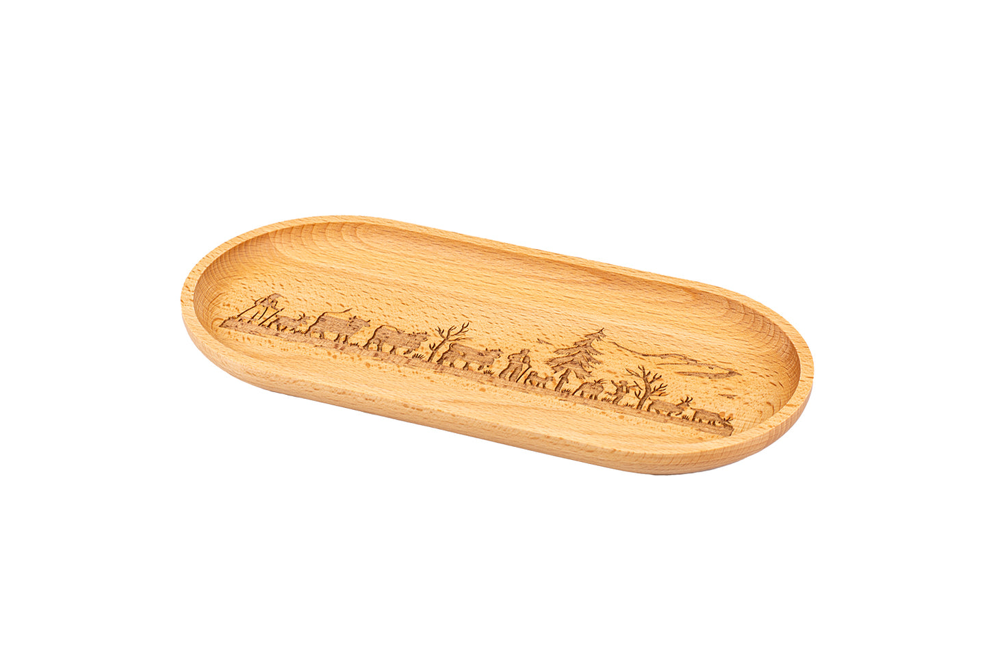 Holzteller oval, "Alpaufzug Familie", Buche, div. Grössen