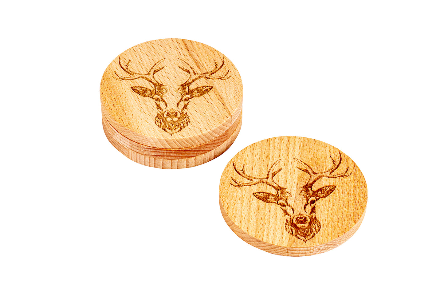 Holz-Untersetzer "Hirsch", Buche, Ø 10 cm, 4er-Set