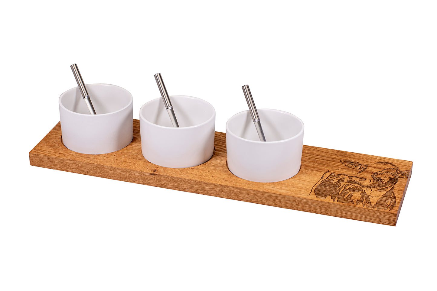 Apéro-Set "Kuh", gross, Eiche rustikal, 50 x 14 x 2 cm