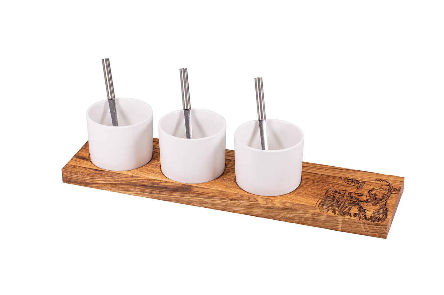 Apéro-Set "Kuh", klein, Eiche rustikal, 40 x 11 x 2 cm