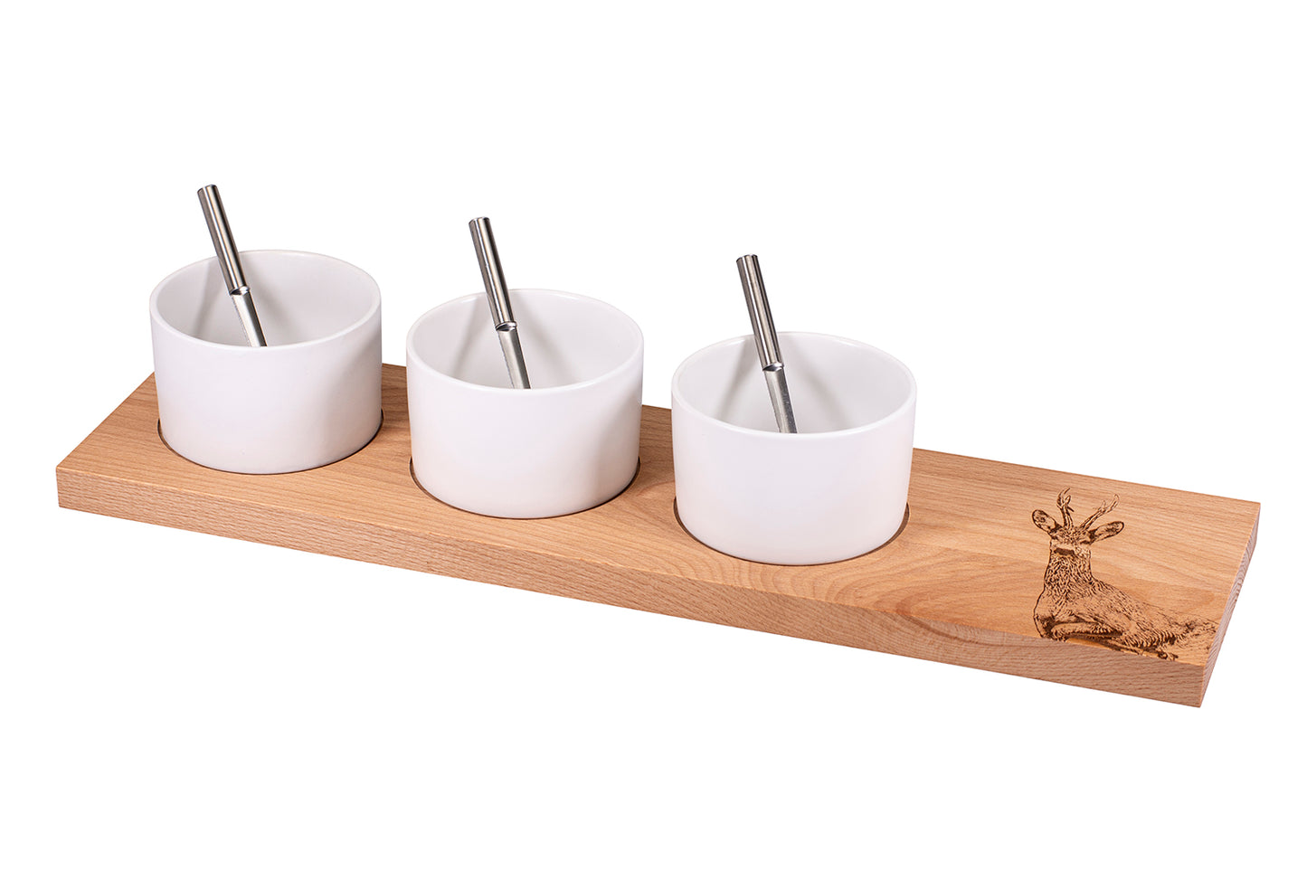 Apéro-Set "Rehbock", gross, Buche, 50 x 14 x 2 cm