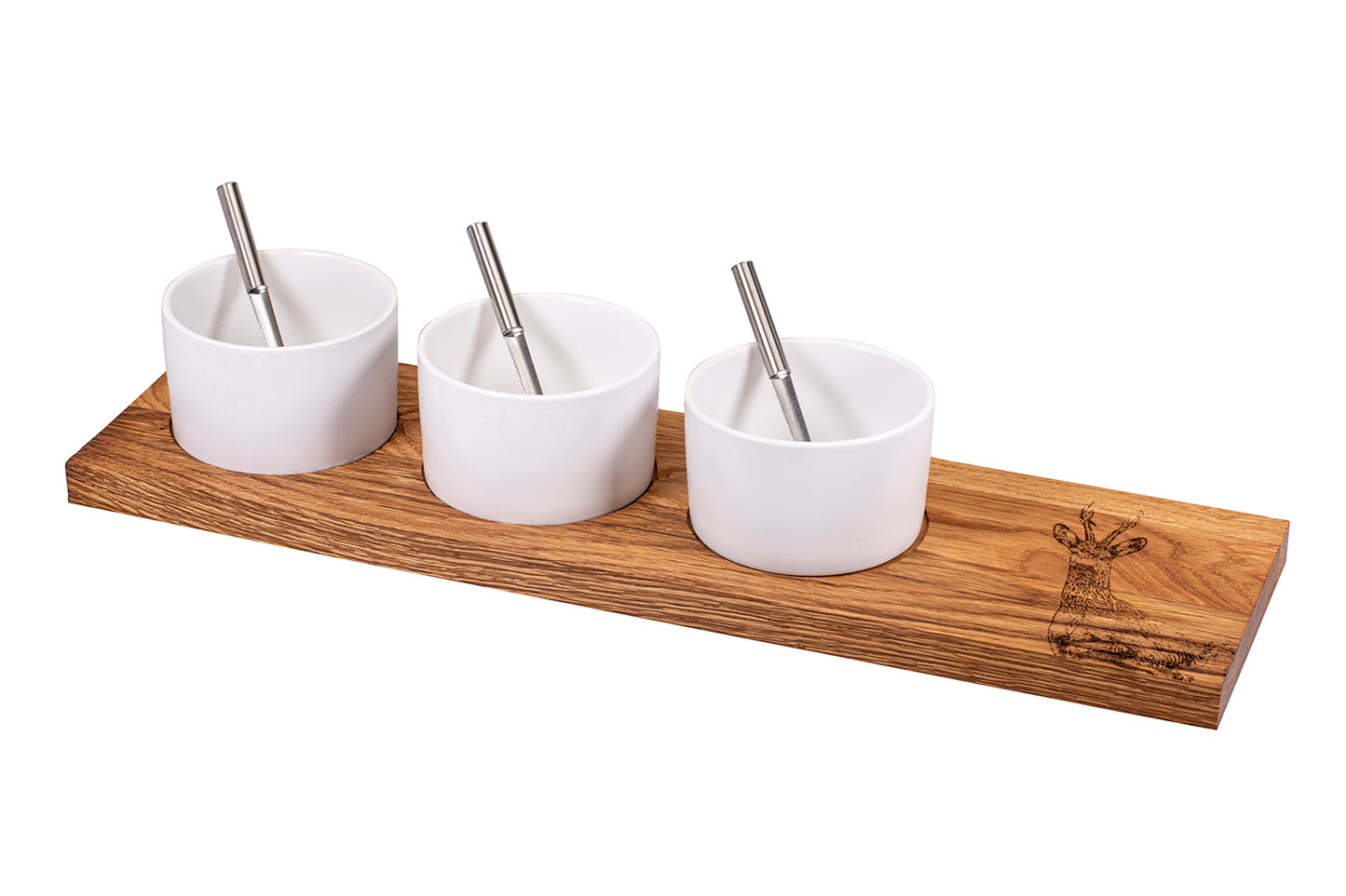 Apéro-Set "Rehbock", gross, Eiche rustikal, 50 x 14 x 2 cm