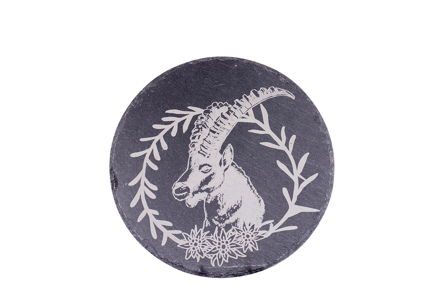 Schieferplatte AR25 "Steinbock Kranz rund", Ø 25 cm