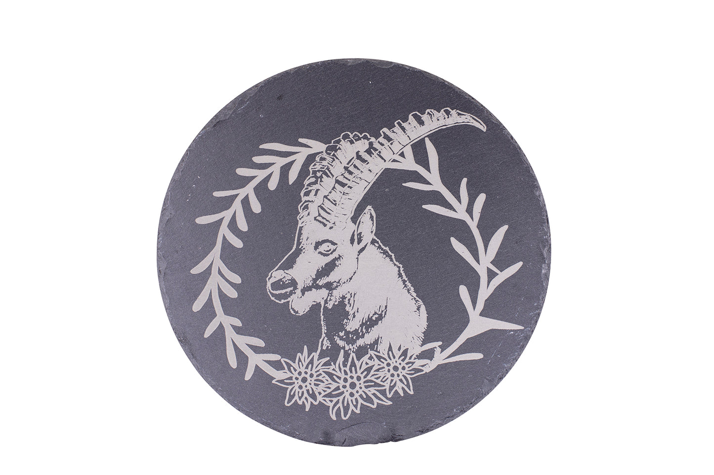 Schieferplatte AR30 "Steinbock Kranz rund", Ø 30 cm