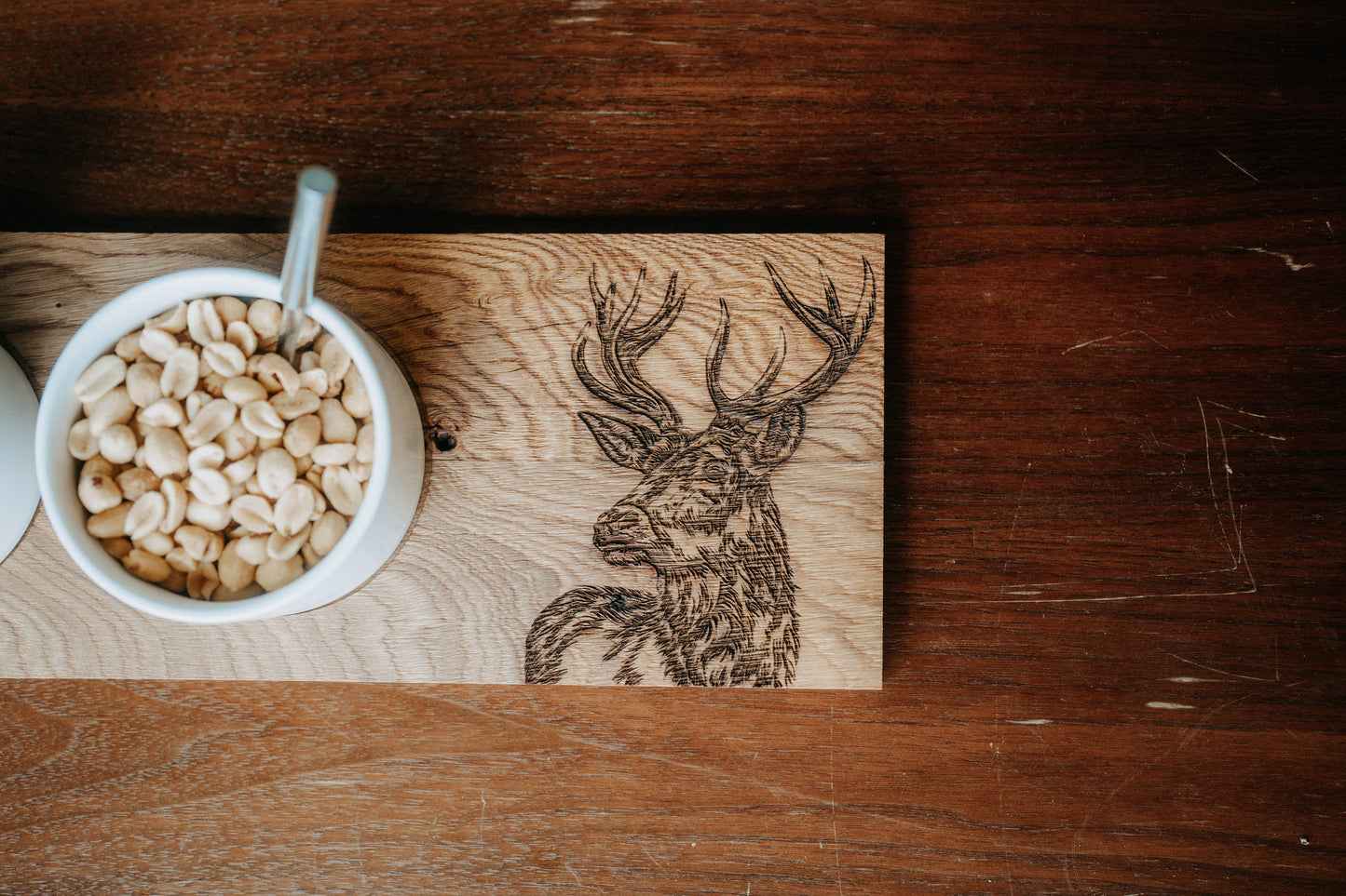 Apéro-Set "Hirsch", gross, Eiche rustikal, 50 x 14 x 2 cm