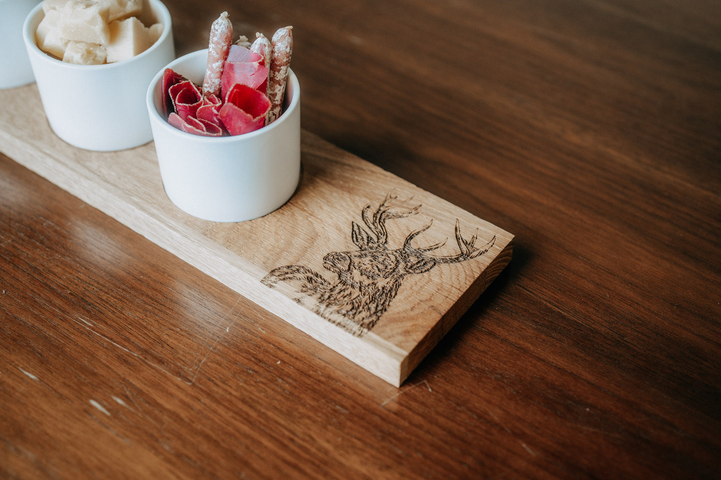 Apéro-Set "Hirsch", klein, Eiche rustikal, 40 x 11 x 2 cm
