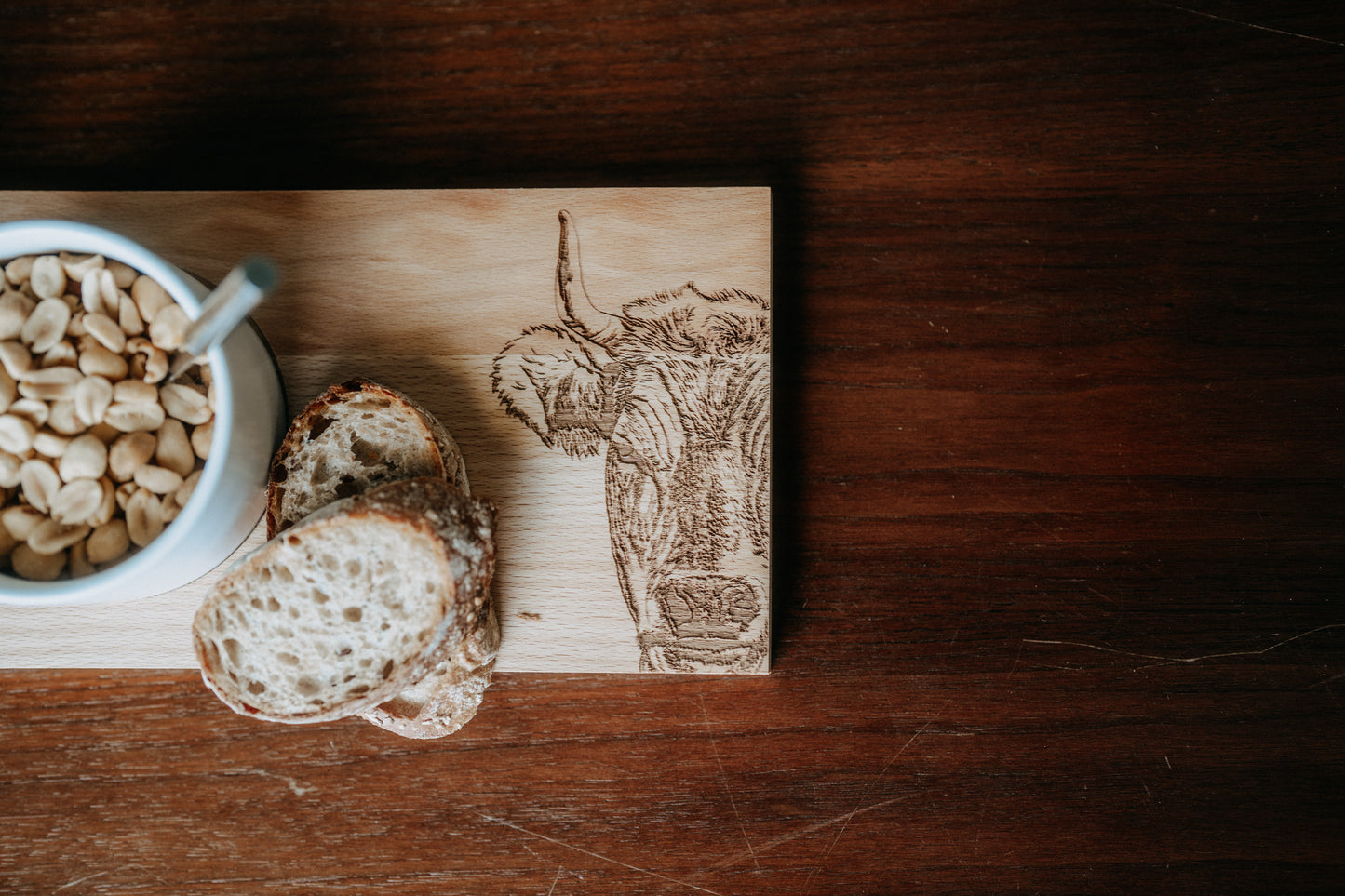 Apéro-Set "Hornkuh Zoom", gross, Buche, 50 x 14 x 2 cm