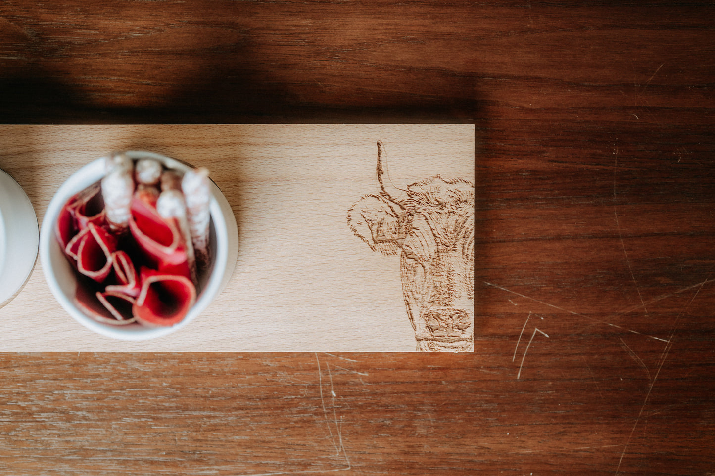 Apéro-Set "Hornkuh Zoom", klein, Buche, 40 x 11 x 2 cm