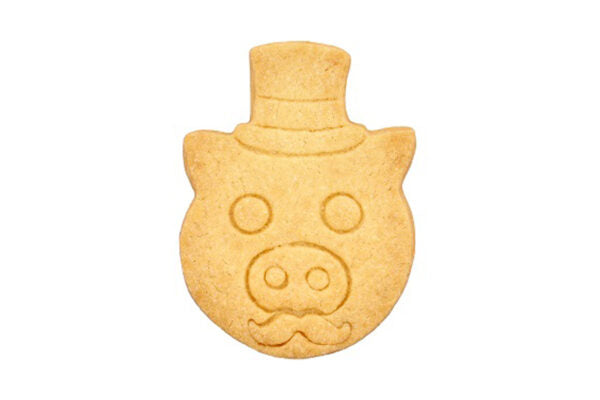 Ausstechform “Schweinchen mit Zylinder”, 8 cm, mit Innenprägung, Edelstahl, 5st