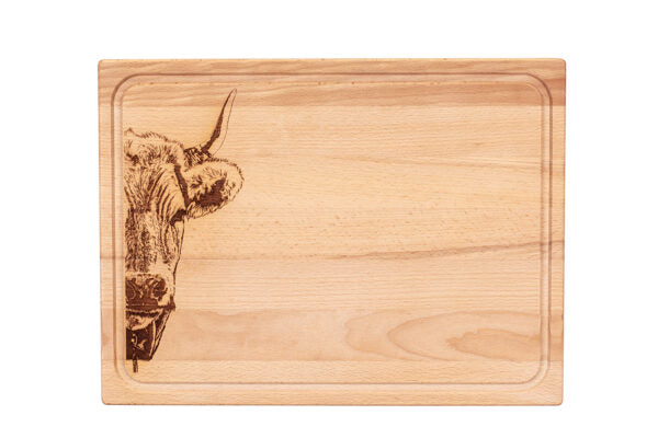 Fleisch- und Hackbrett “Hornkuh Zoom”, Buche, 39.5 x 29.5 x 4 cm