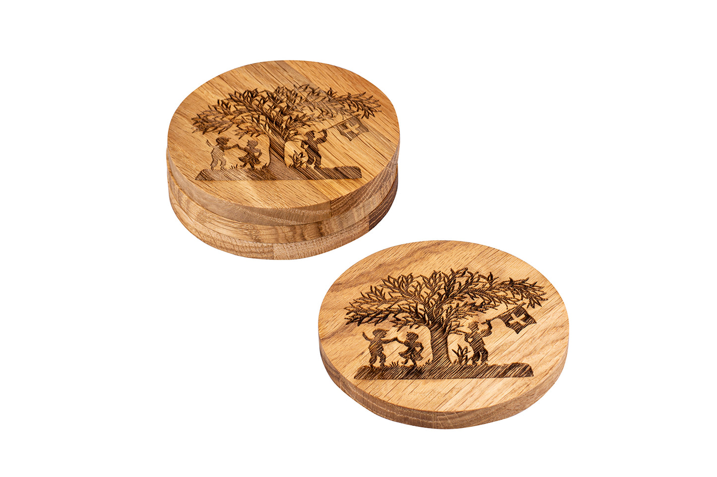 Holz-Untersetzer "Bergchilbi", Eiche, Ø 10 cm, 4er-Set