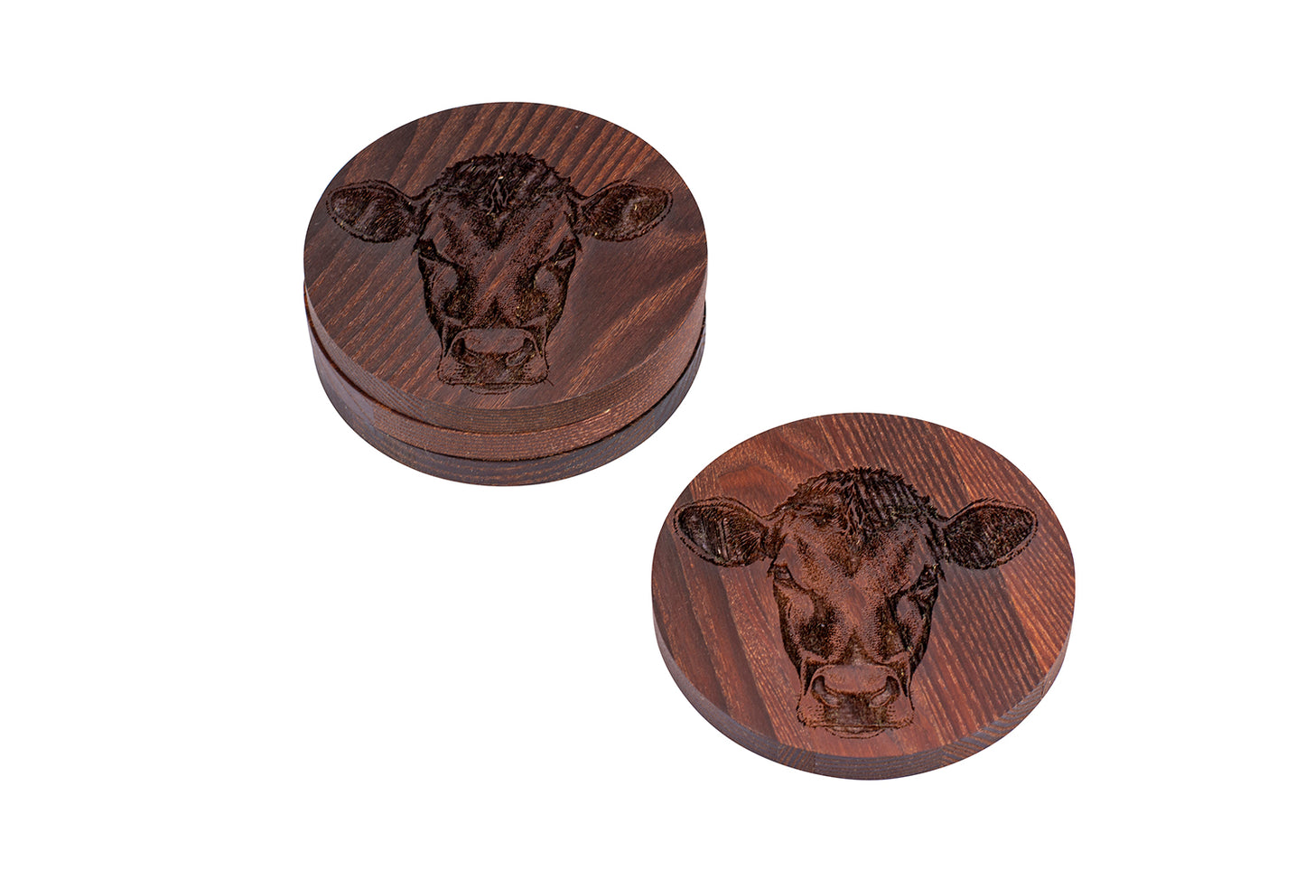 Holz-Untersetzer "Kuh", Thermo Esche, Ø 10 cm, 4er-Set