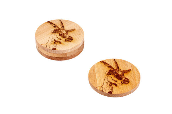 Holz-Untersetzer "Ziege", Buche und Eiche