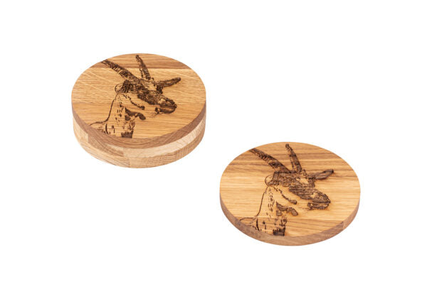Holz-Untersetzer "Ziege", Buche und Eiche