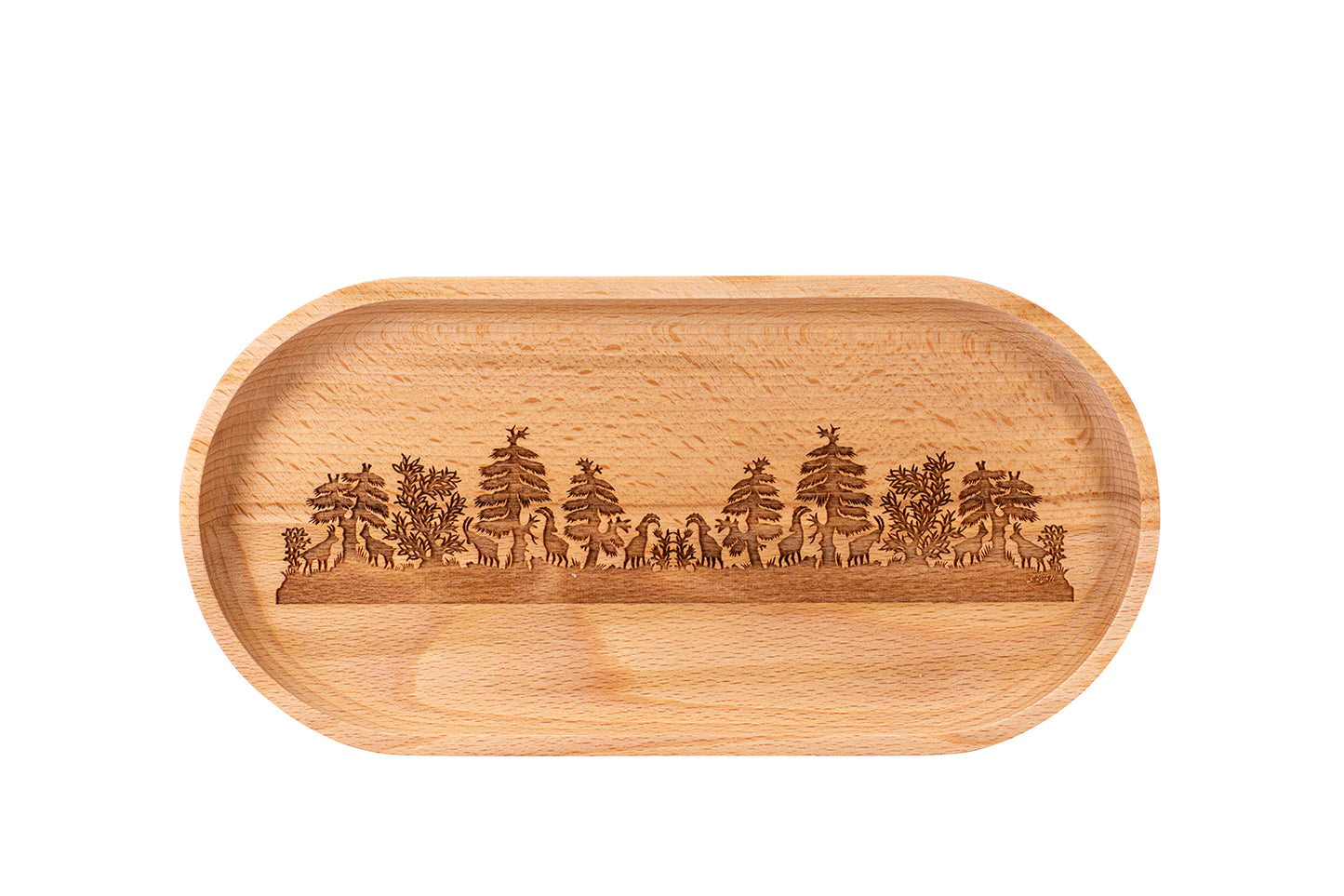 Holzteller oval, "Steinböcke", Buche, div. Grössen