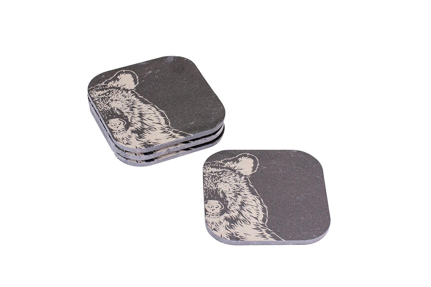 Schiefer-Untersetzer div. Motive, 4er-Set, 10 x 10 cm