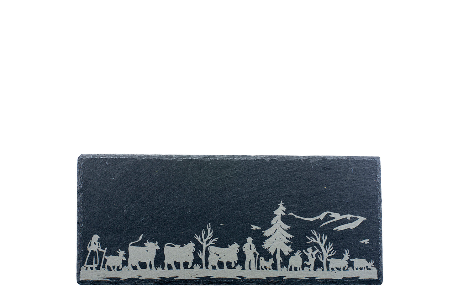 Schieferplatte A33 "Alpaufzug Familie", 33 x 14 cm
