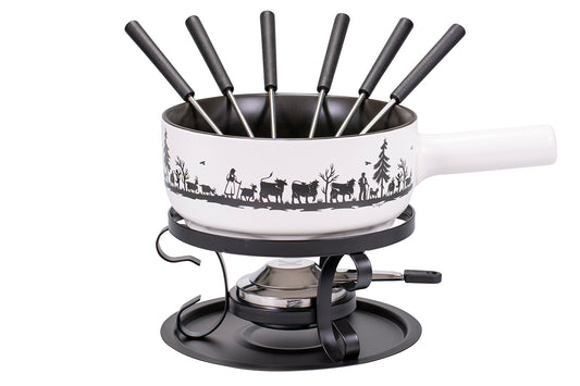 Käsefondue-Set E22 "Alpaufzug Familie", Ø 22 cm, 9-teilig