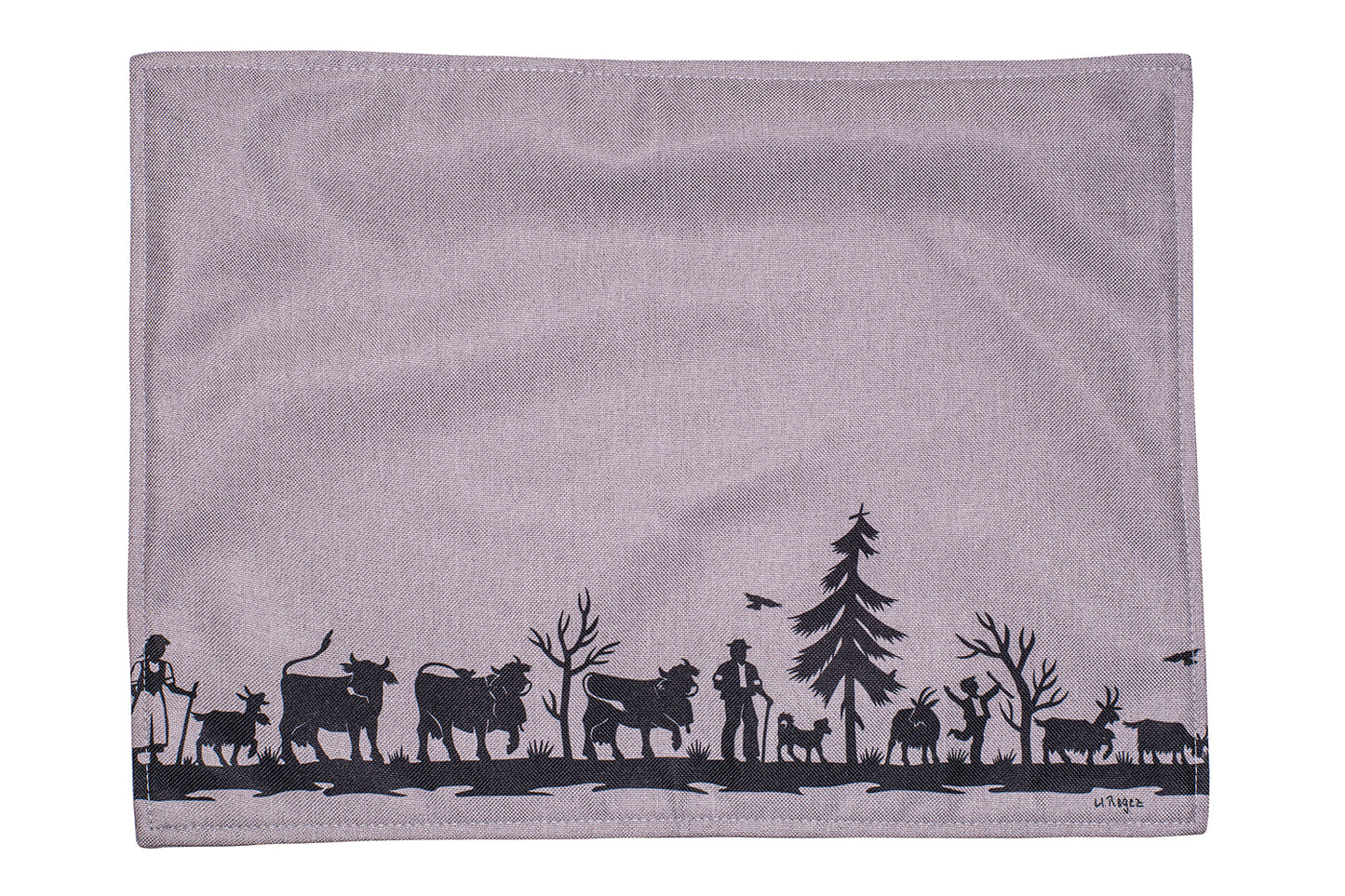 Tischset "Alpaufzug Familie", grau, 6er-Set, 33 x 45 cm