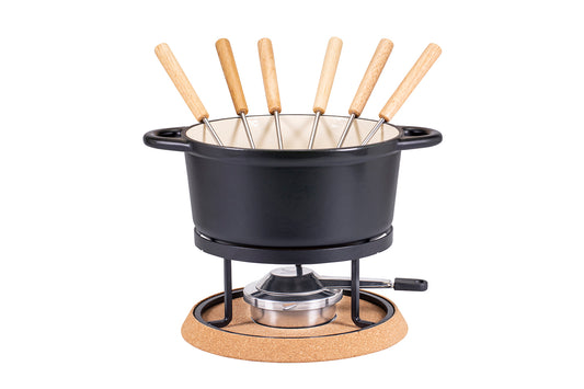 Käsefondue-Set Guss "Nostalgie" mit Tasche Hirsch, 9-teilig