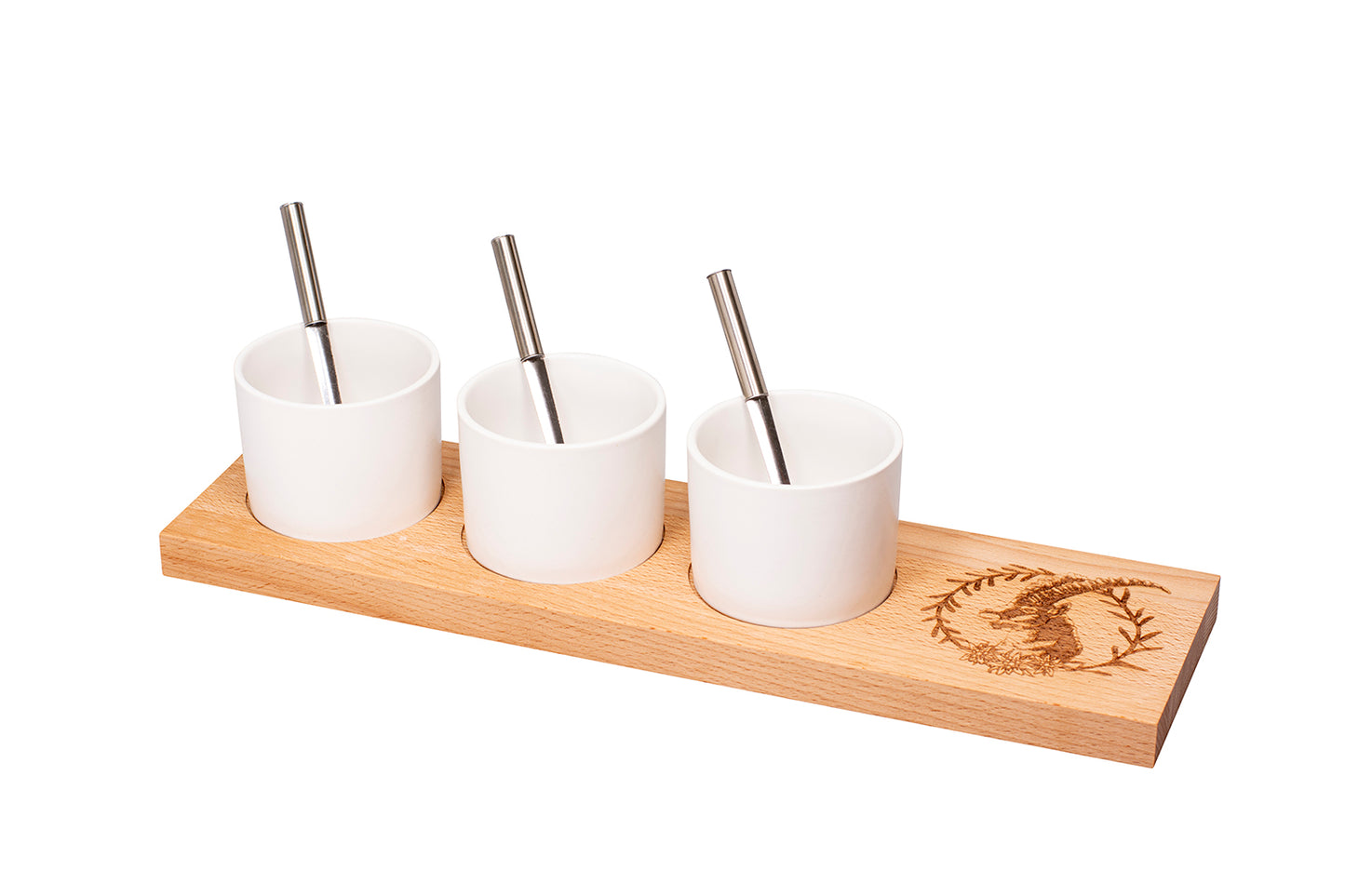 Apéro-Set "Steinbock Kranz", klein, Buche, 40 x 11 x 2 cm