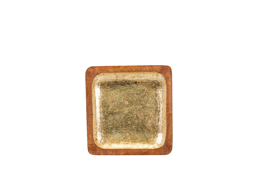 Servierteller "Shine", 18 x 18 cm, Mangoholz, gold