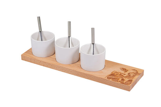 Apéro-Set “Kuh”, klein, Buche, 40 x 11 x 2 cm