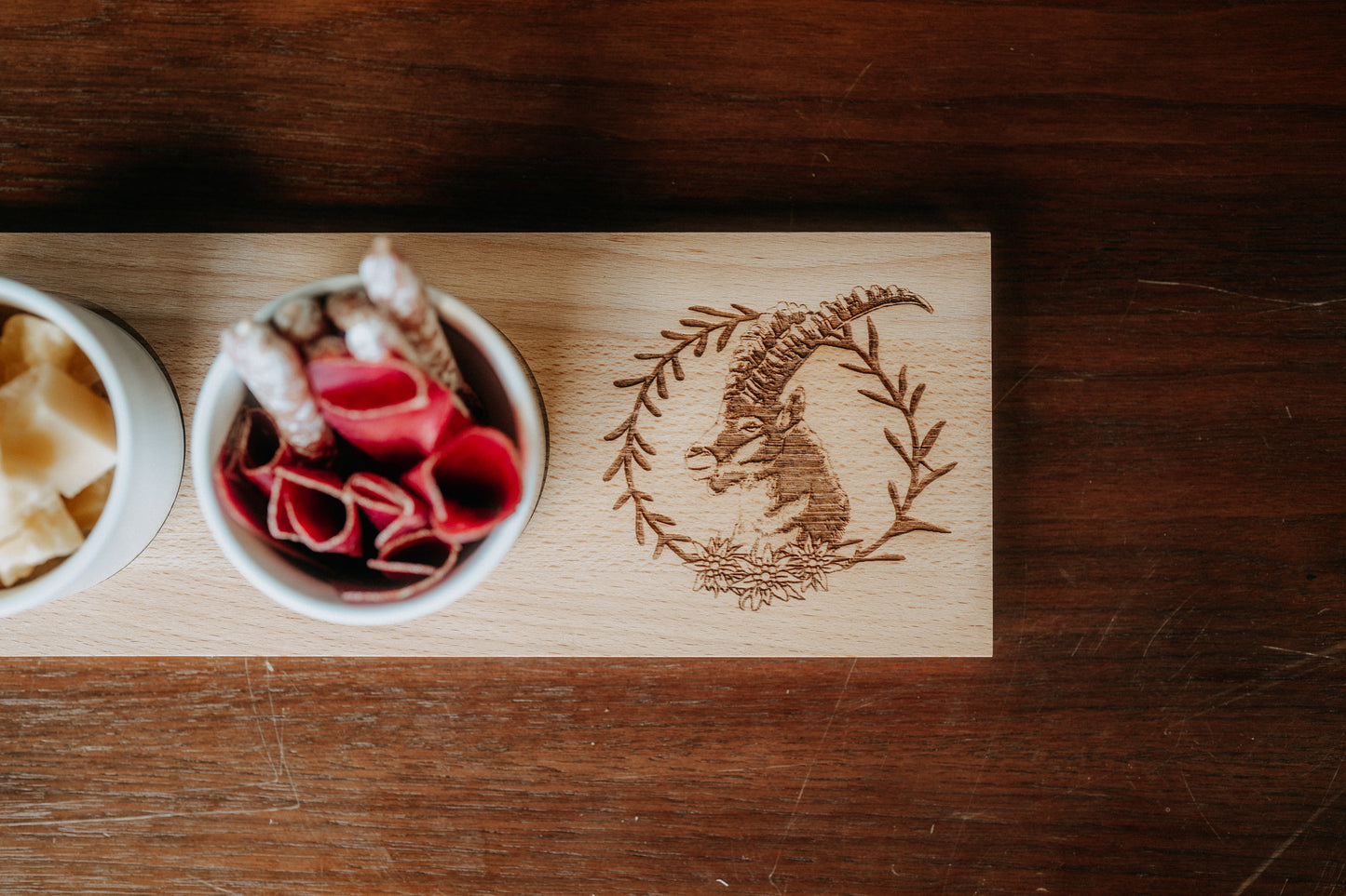 Apéro-Set "Steinbock Kranz", klein, Buche, 40 x 11 x 2 cm