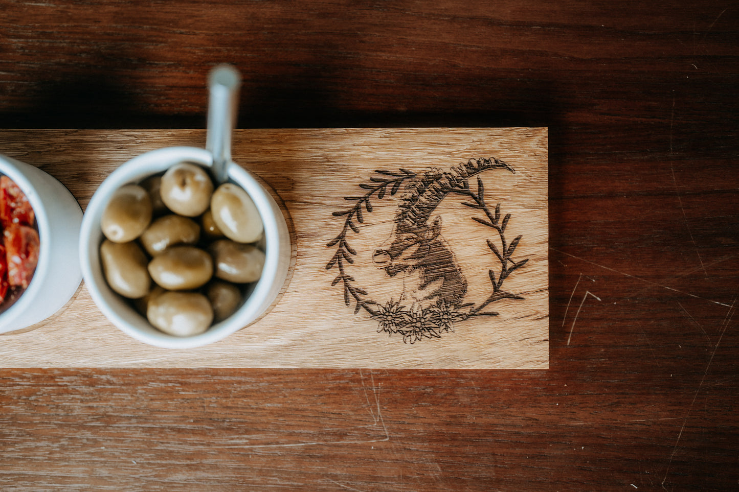 Apéro-Set "Steinbock Kranz", Eiche rustikal, 40 x 11 x 2 cm