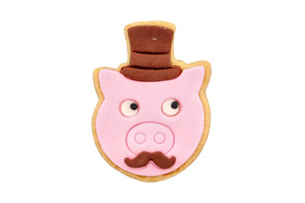 Ausstechform “Schweinchen mit Zylinder”, 8 cm, mit Innenprägung, Edelstahl, 5st