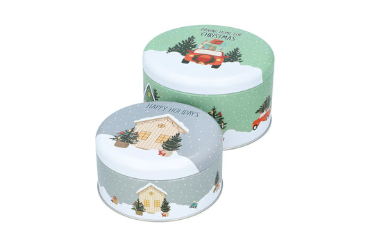 Gebäckdosen-Set "Happy Holidays", Weissblech, 2-teilig, S Ø 12 cm, M Ø 14 cm